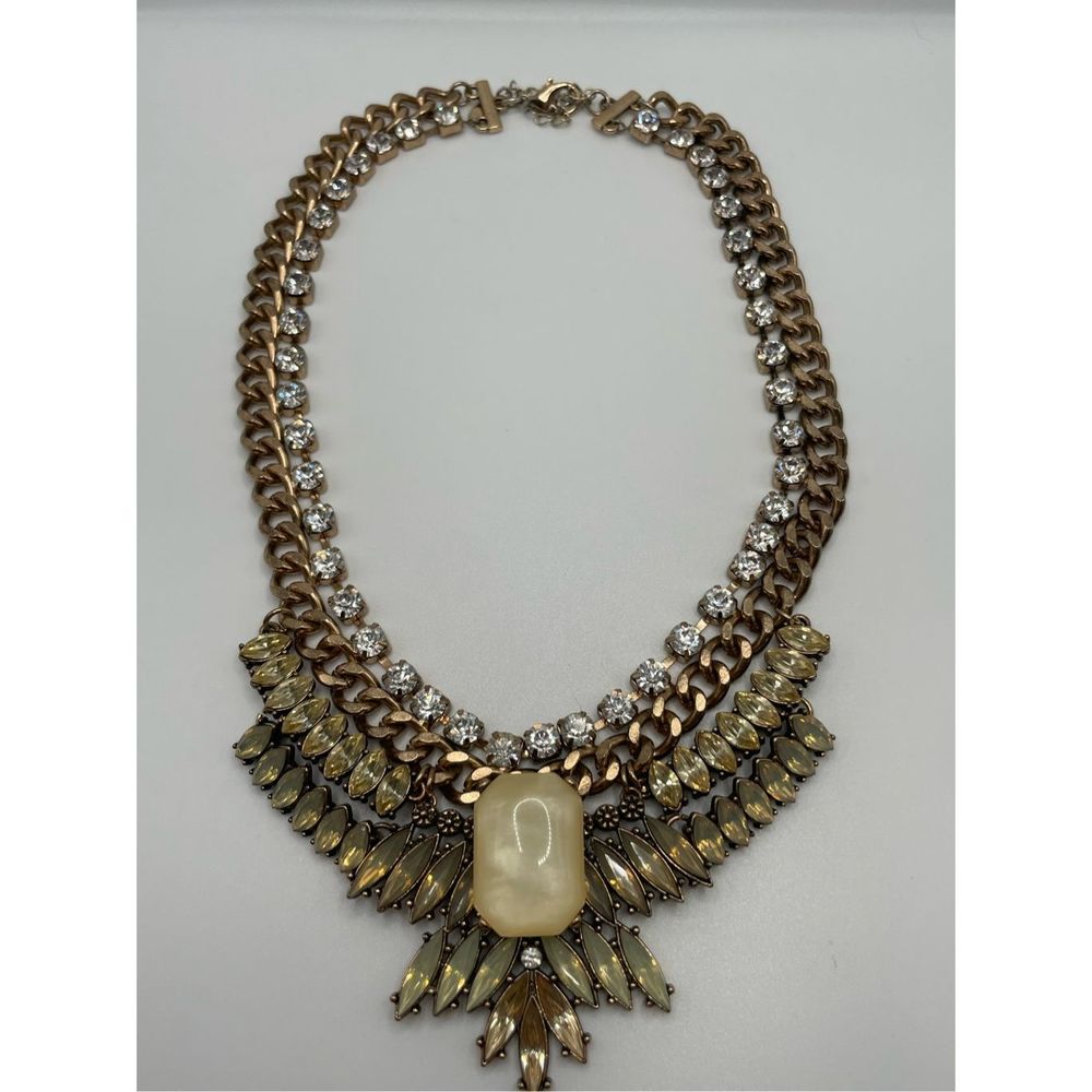 ALDO Chunky Statement Necklace 17-20” Gold Tone w/ Stunning Glass and Rhinestone
